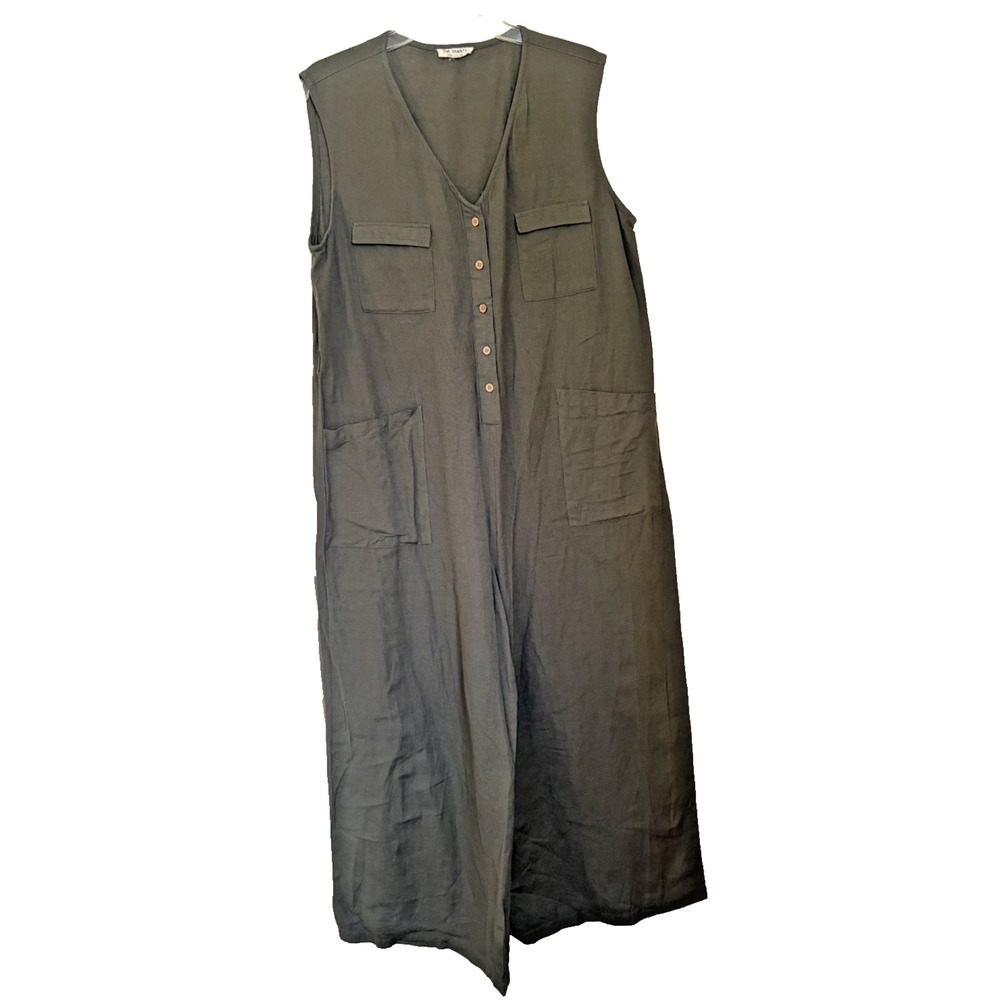 Sleeveless Olive Green V-Neck Jumpsuit with Front Pockets